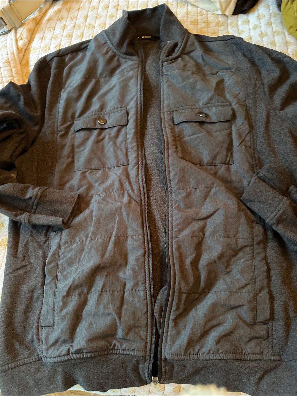 Alfani Men's Quilted Bomber Jacket in Charcoal Gray
